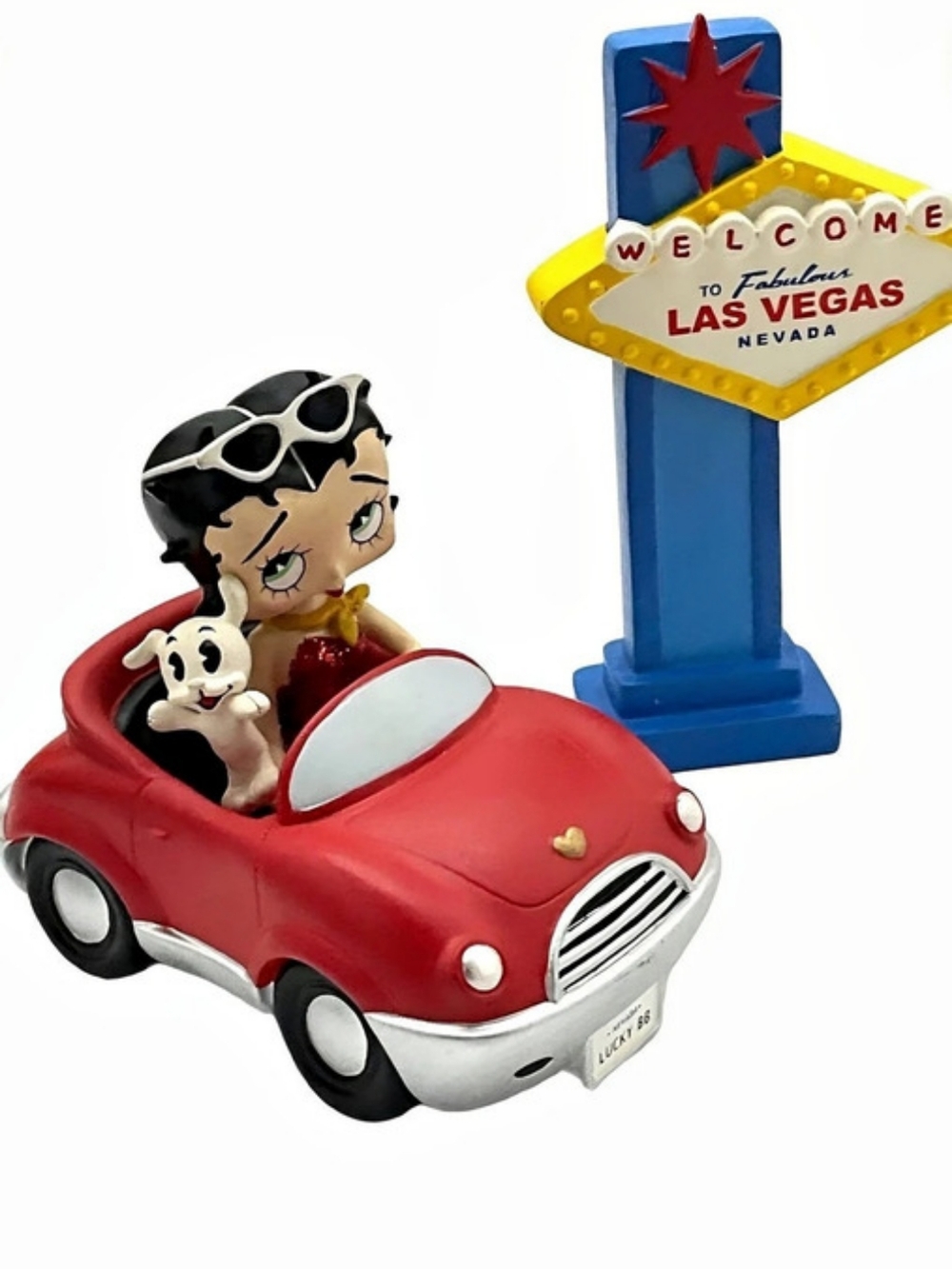 Collectible Betty Boop and Pudgy bobblehead w/ Red Car Las Vegas Sign